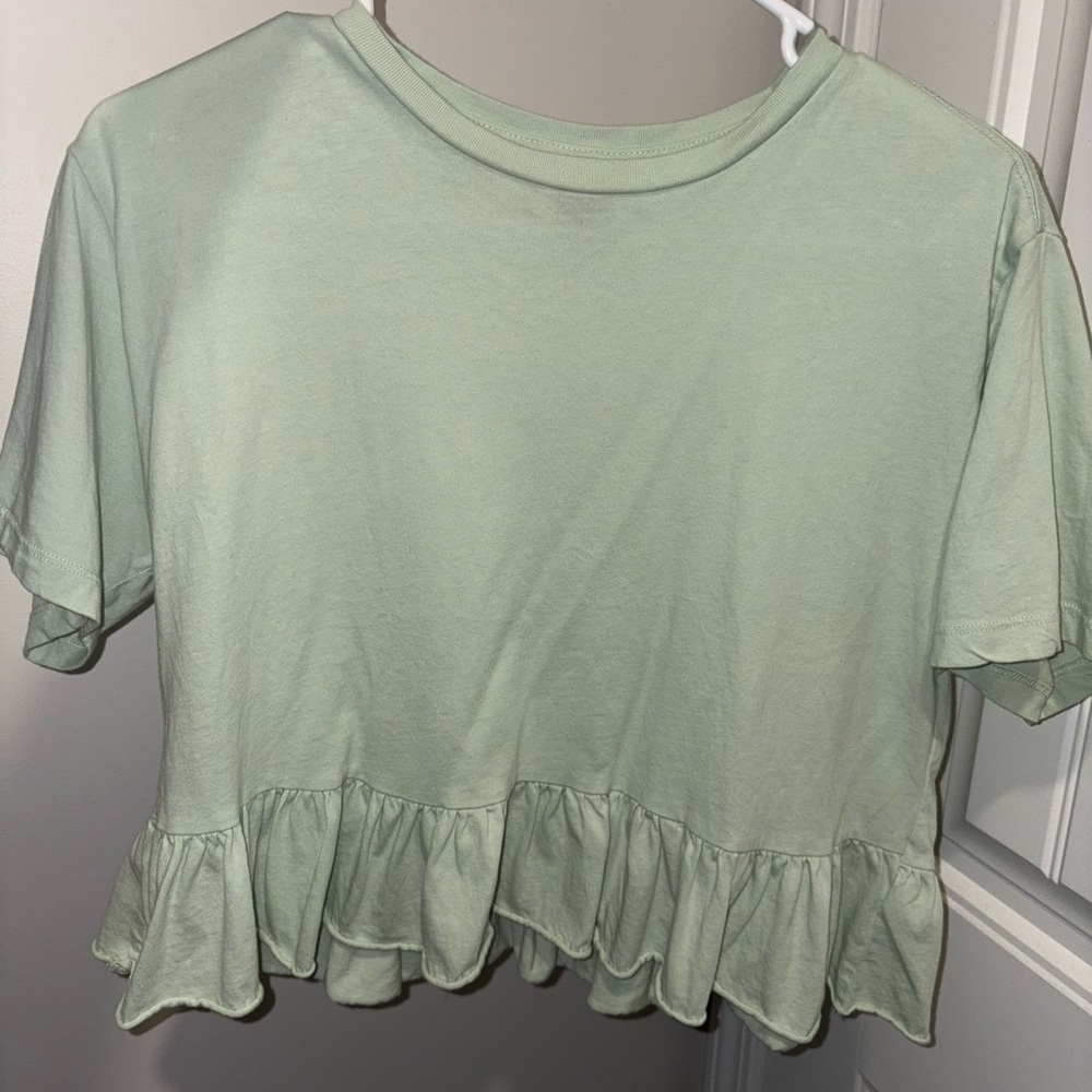 Mint Green Ruffle Hem Women's Top